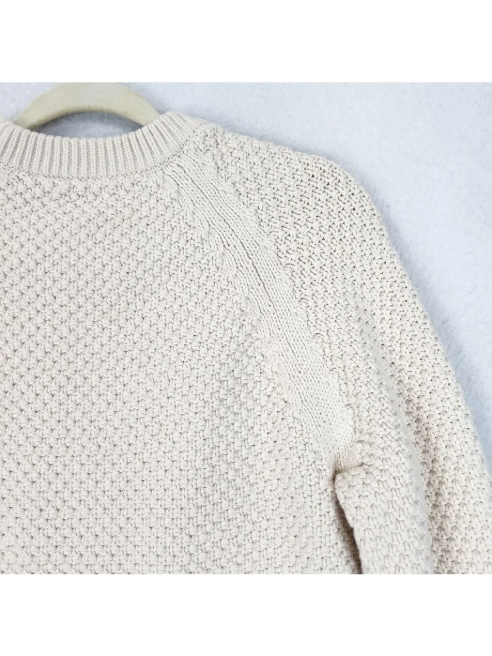 J Crew Sweater Mens Medium Cream Heritage Cotton Cable Knit Crew Neck Fisherman